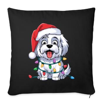 Coton de Tuléar Lumières de Noël Noël Chiens Cadeaux - Housse de coussin décorative 45 x 45 cm - noir - Devant
