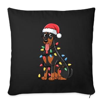 Doberman Pinscher Lumières de Noël Noël Chiens Cadeaux - Housse de coussin décorative 45 x 45 cm - noir - Devant