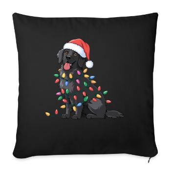 Retriever à poil plat Noël lumières de Noël chiens - Housse de coussin décorative 45 x 45 cm - noir - Devant