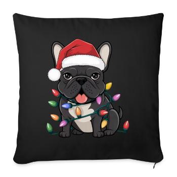 Bouledogue français Noël lumières Noël chiens m’offre - Housse de coussin décorative 45 x 45 cm - noir - Devant