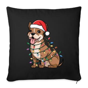 Staffordshire Bull Terrier Noël Lumières Noël - Housse de coussin décorative 45 x 45 cm - noir - Devant