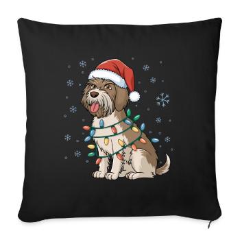 Griffon pointant à poil dur Noël lumières de Noël - Housse de coussin décorative 45 x 45 cm - noir - Devant