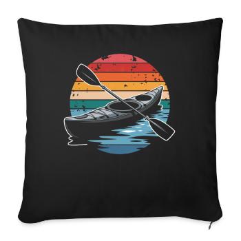 Rétro Vintage Kayak Aventure Coucher de soleil Paddle - Housse de coussin décorative 45 x 45 cm - noir - Devant