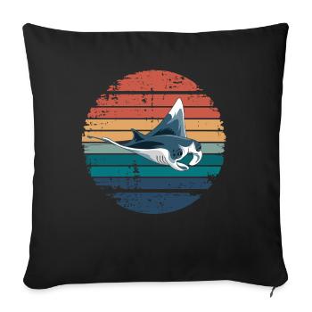 Raie Manta Rétro Vintage Océan Animal Amoureux de la mer - Housse de coussin décorative 45 x 45 cm - noir - Devant