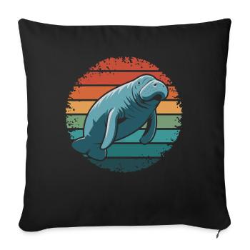 Lamantin Rétro Vintage Océan Animal Drôle Vache de Mer - Housse de coussin décorative 45 x 45 cm - noir - Devant