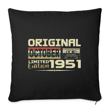 Birthday October 1951 Original | October 1951 - Sofa pillowcase 17,3'' x 17,3'' (45 x 45 cm) - black - Front