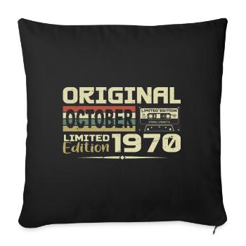Birthday October 1970 Original | October 1970 - Sofa pillowcase 17,3'' x 17,3'' (45 x 45 cm) - black - Front