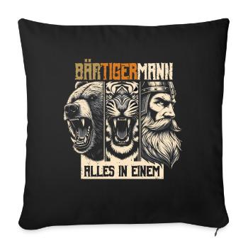 Bärtigermann Bär Tiger Mann Geschenk Bart Sprüche - Sofakissenbezug 45 x 45 cm - Schwarz - Vorne