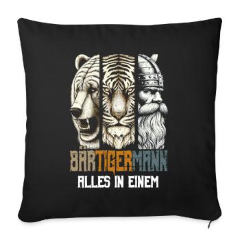Bärtigermann Bär Tiger Mann Geschenk Bart Sprüche - Sofakissenbezug 45 x 45 cm - Schwarz - Vorne
