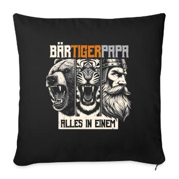 Bärtigerpapa Bär Tiger Mann Geschenk Bart Sprüche - Sofakissenbezug 45 x 45 cm - Schwarz - Vorne