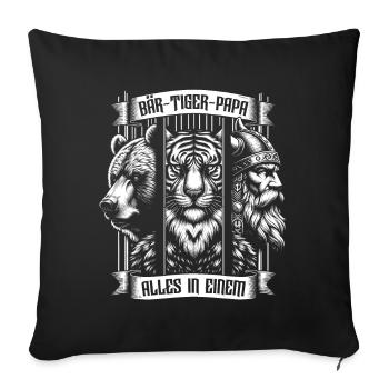 Bärtigerpapa Bär Tiger Mann Geschenk Bart Sprüche - Sofakissenbezug 45 x 45 cm - Schwarz - Vorne