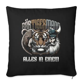 Bärtigermann Bär Tiger Mann Geschenk Bart Sprüche - Sofakissenbezug 45 x 45 cm - Schwarz - Vorne