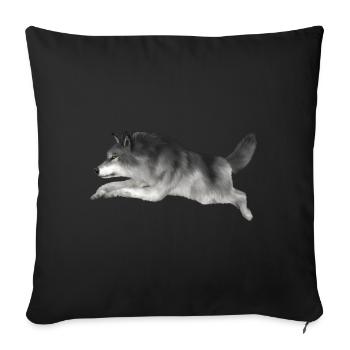 Grauer Wolf rennt - Sofakissenbezug 45 x 45 cm - Schwarz - Vorne