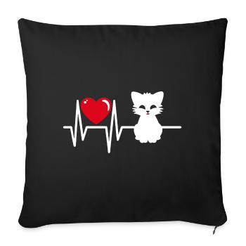 Cute cat graphic with heart line and heart - Sofa pillowcase 17,3'' x 17,3'' (45 x 45 cm) - black - Front