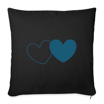 Coeur bleu 2 coeurs Saint-Valentin - Housse de coussin décorative 45 x 45 cm - noir - Devant