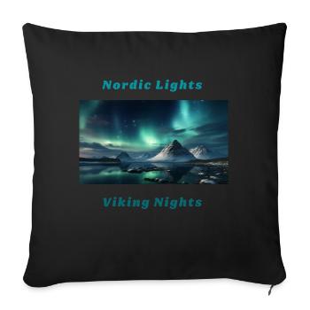 Panorama Northern Lights with Viking saying - Sofa pillowcase 17,3'' x 17,3'' (45 x 45 cm) - black - Front