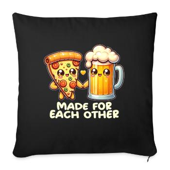 Pizza et bière - Housse de coussin décorative 45 x 45 cm - noir - Devant