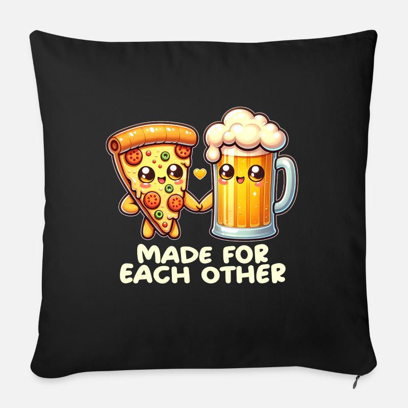 Pizza und Bier - Sofakissenbezug 45 x 45 cm - Schwarz