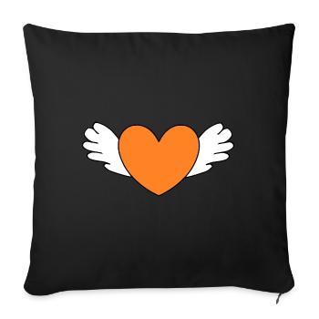 Coeur orange avec des ailes orange - Housse de coussin décorative 45 x 45 cm - noir - Devant