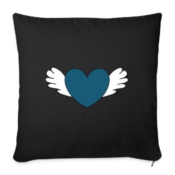 Coeur bleu avec des ailes Saint-Valentin - Housse de coussin décorative 45 x 45 cm - noir - Devant