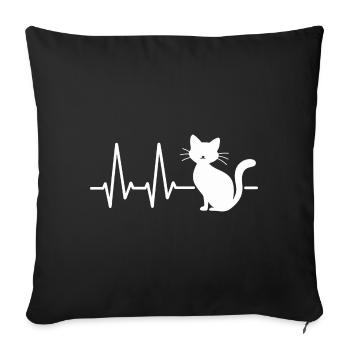 Cute cat graphic with heart line and heart - Sofa pillowcase 17,3'' x 17,3'' (45 x 45 cm) - black - Front