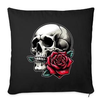 Skull with rose between the teeth - Sofa pillowcase 17,3'' x 17,3'' (45 x 45 cm) - black - Front