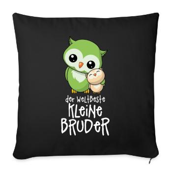 Der weltbeste kleine Bruder - Eulen Geschwister - Sofakissenbezug 45 x 45 cm - Schwarz - Vorne