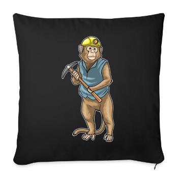 Affe Bergarbeiter Spitzhacke Bergbau - Sofakissenbezug 45 x 45 cm - Schwarz - Vorne