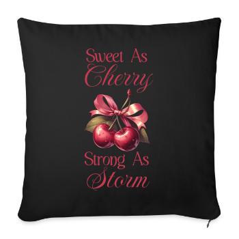 Kirschspruch - Doux comme la cerise fort comme la tempête - Housse de coussin décorative 45 x 45 cm - noir - Devant