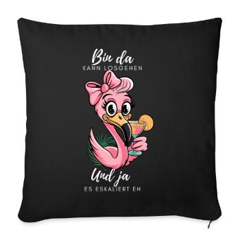 Flamant rose drôle avec un dicton et un cocktail - Housse de coussin décorative 45 x 45 cm - noir - Devant