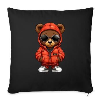 Cute Streetwear Urban Teddy Bear Design - Sofa pillowcase 17,3'' x 17,3'' (45 x 45 cm) - black - Front