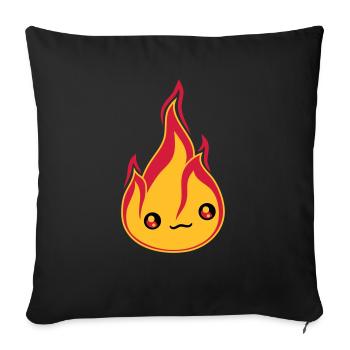 visage mignon mignon petit dessin animé comique feu f - Housse de coussin décorative 45 x 45 cm - noir - Devant