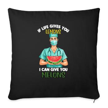 funny joke about plastic surgeons, - Sofa pillowcase 17,3'' x 17,3'' (45 x 45 cm) - black - Front