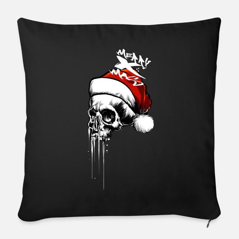 Frohe Weihnachten Totenkopf - Sofakissenbezug 45 x 45 cm - Schwarz