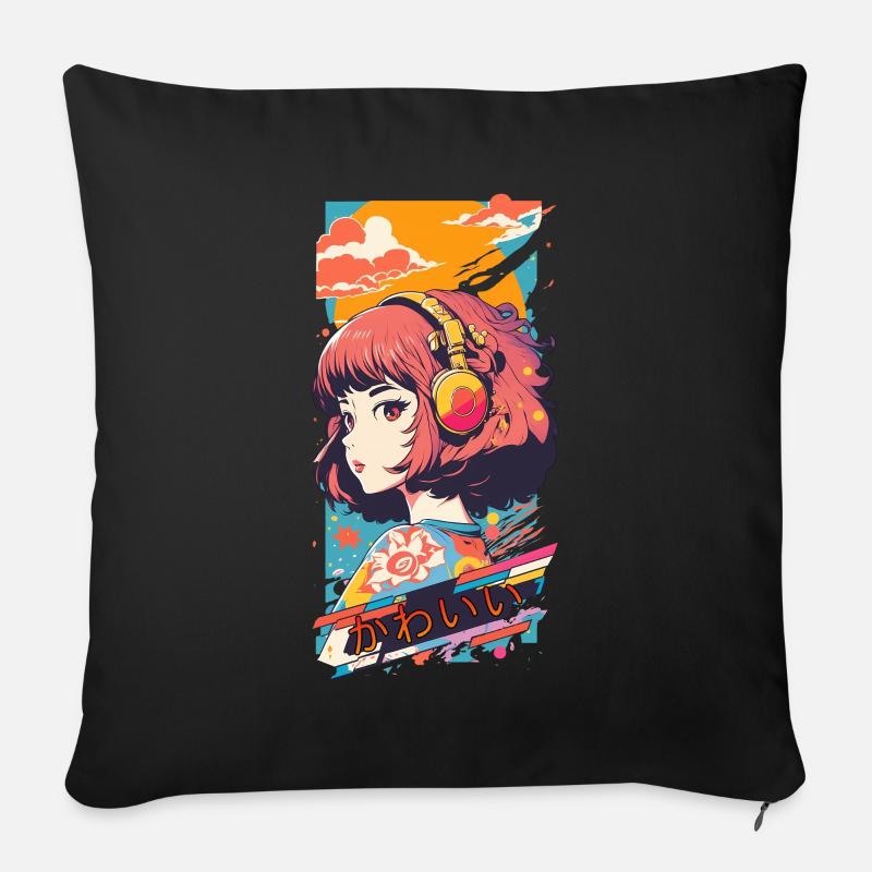 Anime Lofi - Sofakissenbezug 45 x 45 cm - Schwarz