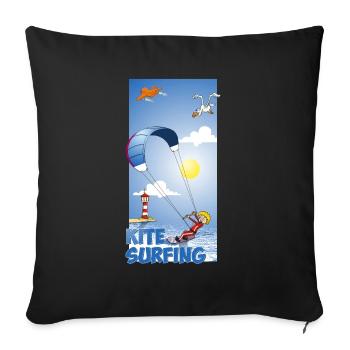 Colorful illustration of a kitesurfer - Sofa pillowcase 17,3'' x 17,3'' (45 x 45 cm) - black - Front