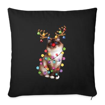 Christmas Birman Cat - Funny Reindeer Xmas Kitty - Sofa pillowcase 17,3'' x 17,3'' (45 x 45 cm) - black - Front
