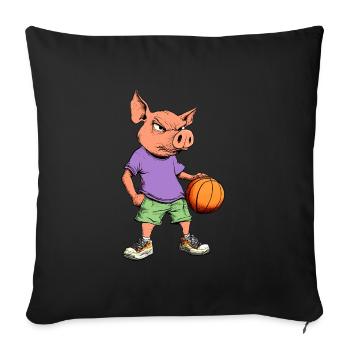 Cochons Basket-ball / Basketteur Cochon - Housse de coussin décorative 45 x 45 cm - noir - Devant