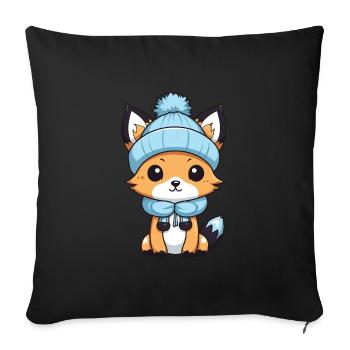 Fuchs Winter Comic - Sofakissenbezug 45 x 45 cm - Schwarz - Vorne
