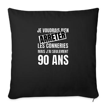 90 ans - Housse de coussin décorative 45 x 45 cm - noir - Devant