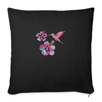 hummingbird,watercolor,flowers, hibiscus,floral,bird - Sofa pillowcase 17,3'' x 17,3'' (45 x 45 cm) - black - Front