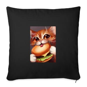 Katze frisst Burger - Sofakissenbezug 45 x 45 cm - Schwarz - Vorne