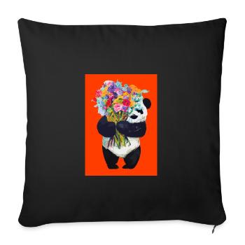 Panda mit Blumenstrauß - Sofakissenbezug 45 x 45 cm - Schwarz - Vorne