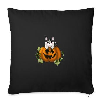 Chien mignon à la citrouille - Housse de coussin décorative 45 x 45 cm - noir - Devant
