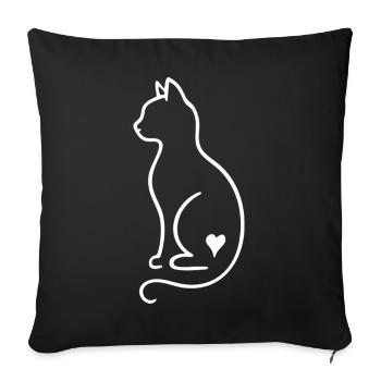 Cat Line Art – White Minimal Design with Heart - Sofa pillowcase 17,3'' x 17,3'' (45 x 45 cm) - black - Front