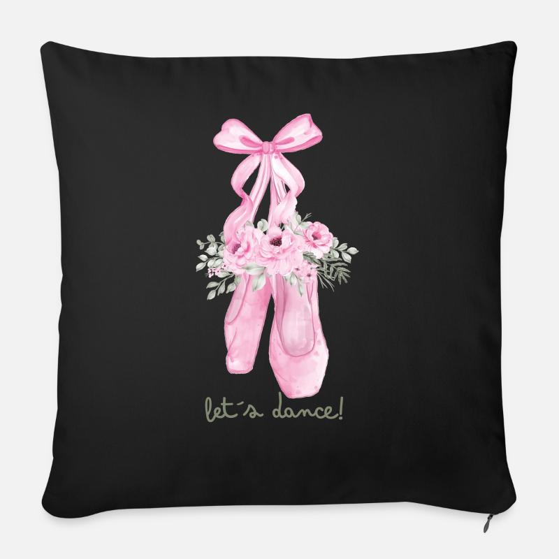 Des chaussures de ballet roses avec des fleurs - Housse de coussin décorative 45 x 45 cm - noir