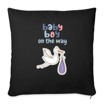 Baby boy on the way mit Storch - Sofakissenbezug 45 x 45 cm - Schwarz - Vorne