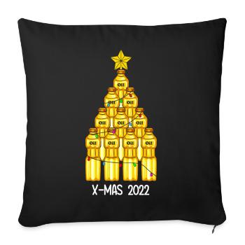 X-Mas 2022 Ölflasche Christbaum - Sofakissenbezug 45 x 45 cm - Schwarz - Vorne
