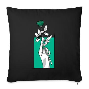 Hand mit Rose | Blau - Sofakissenbezug 45 x 45 cm - Schwarz - Vorne