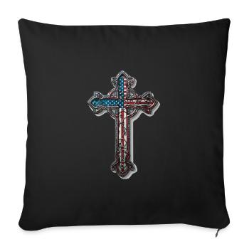 Patriotisches Kreuz Amerikanische Flagge Glaube - Sofakissenbezug 45 x 45 cm - Schwarz - Vorne